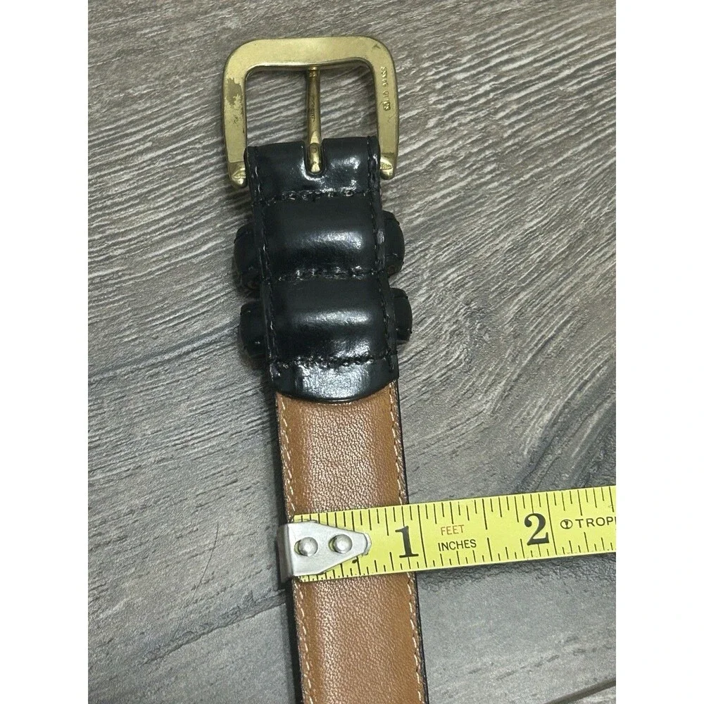 Liberty of London Burnished Cowhide Leather Belt Size 32 Black 1” Solid Brass